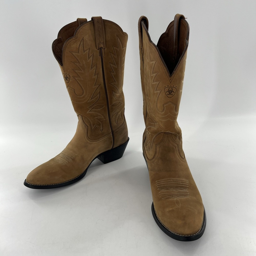 Ariat Heritage Western R-Toe Nububk Leather Calf Boots 8.5 B Cowgirl Distressed